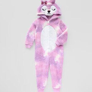 Fuzzy Bear Toddler Girls Plush Long Sleeve One Piece Pajama Pink 4T NEW